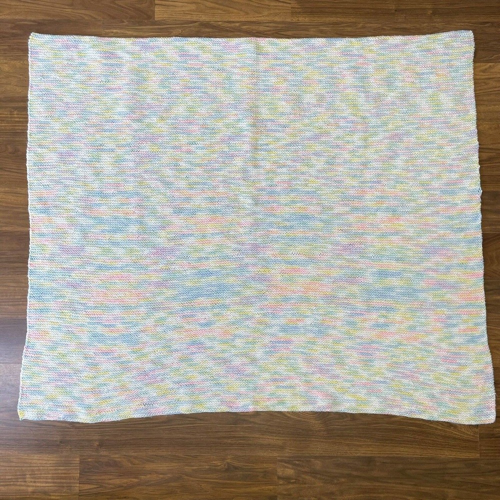 Hand Knitted Pastel Baby Blanket 44x36 Handmade Lightweight Boys Girls Crib - Picture 5 of 5